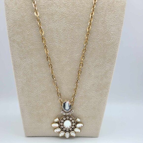 J Crew Jewelry - J Crew Clear Crystal Flower Sunburst Pendant on a Long Chain